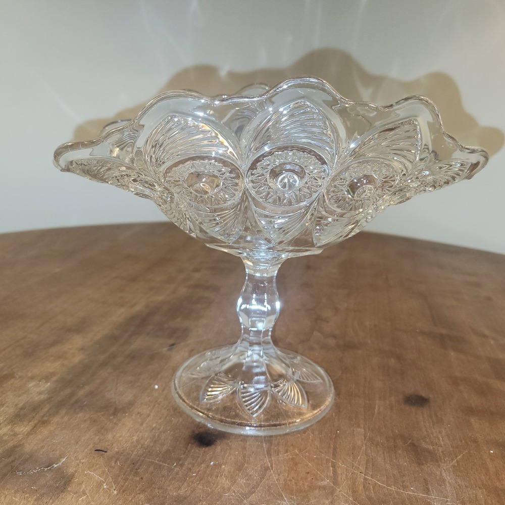 Vtg Imperial Glass Compote Bowl Pedestal Ruffled Edge‎ Fluted Clear Serve